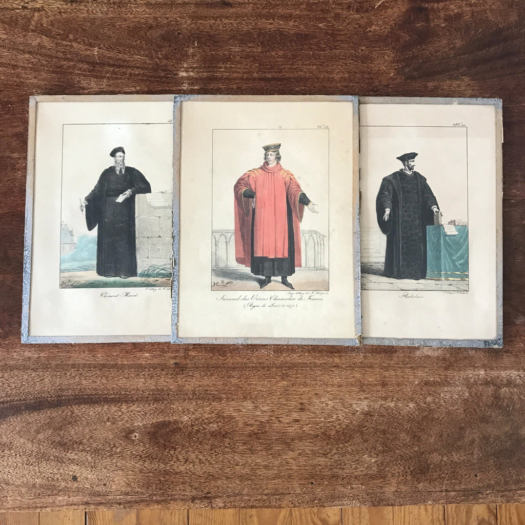 Lot de 3 impressions tirées de lithographies de François-Séraphin Delpech : Rabelais, Marot et Juvenel des Ursins par Hello Broc brocante en ligne