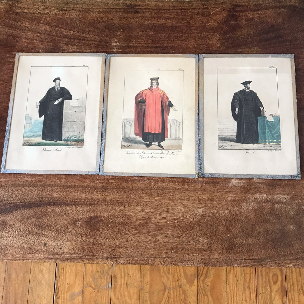 Lot de 3 impressions tirées de lithographies de François-Séraphin Delpech : Rabelais, Marot et Juvenel des Ursins par Hello Broc brocante en ligne