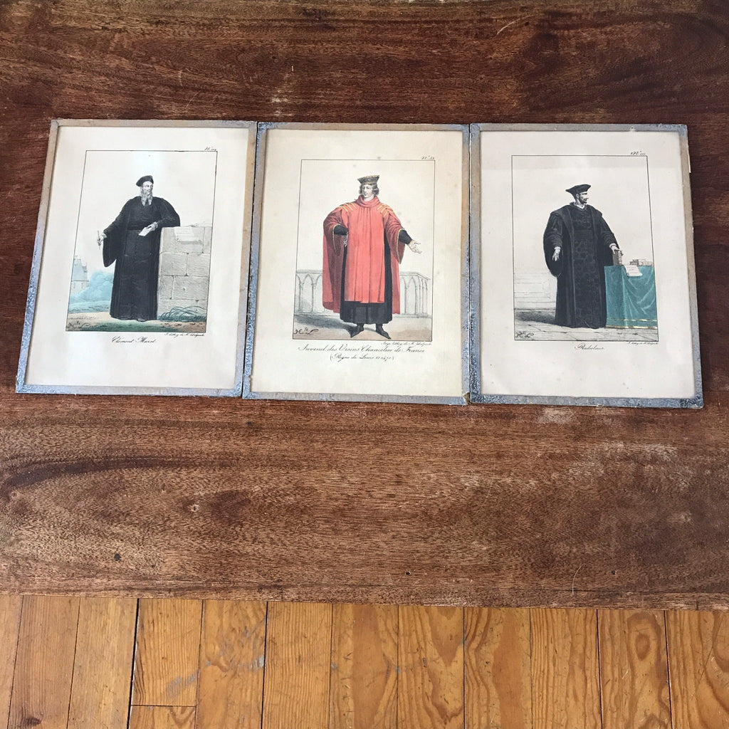 Lot de 3 impressions tirées de lithographies de François-Séraphin Delpech : Rabelais, Marot et Juvenel des Ursins par Hello Broc brocante en ligne