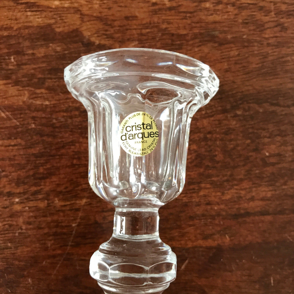 Magnifique paire de bougeoirs hauts en cristal d'Arques, chandeliers vintage années 80 / 90 par Hello Broc brocante en ligne