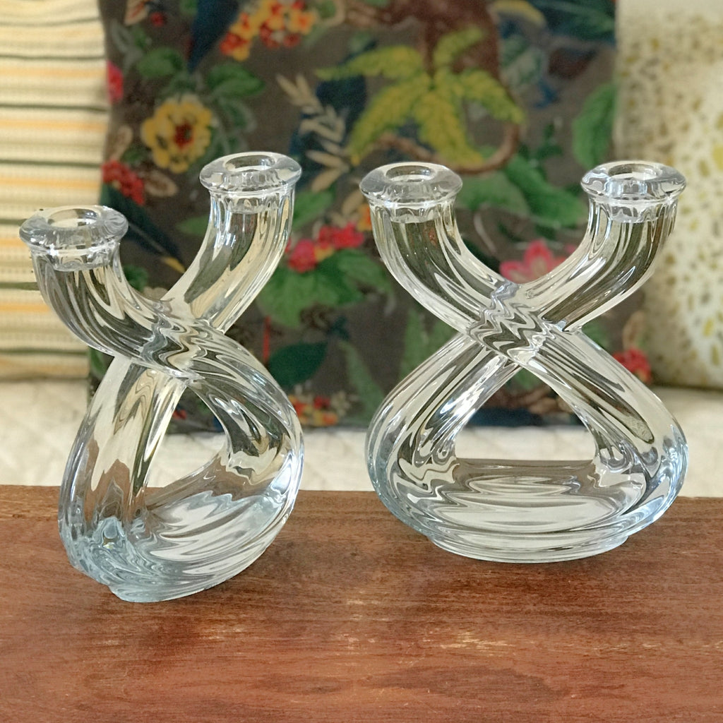 Paire de bougeoirs doubles en cristal Art Vannes France par Hello Broc brocante en ligne