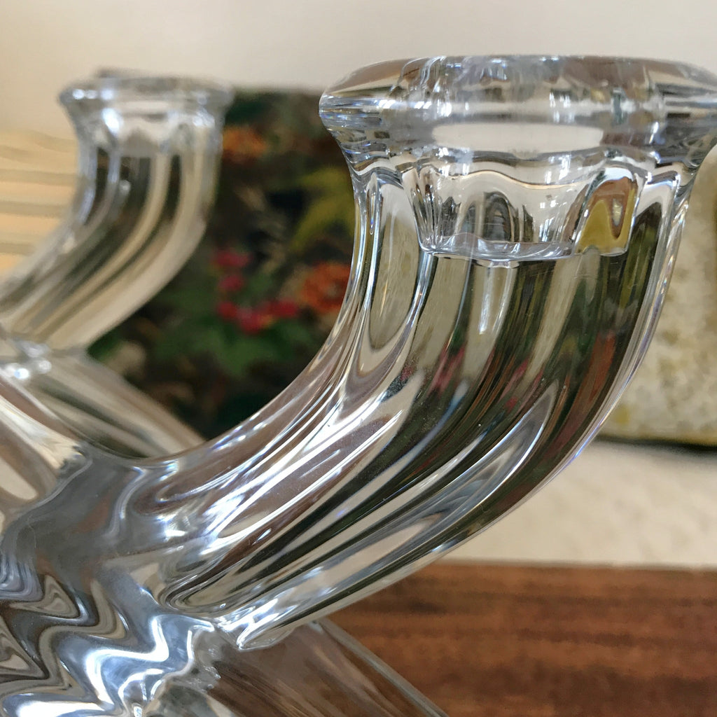 Paire de bougeoirs doubles en cristal Art Vannes France par Hello Broc brocante en ligne