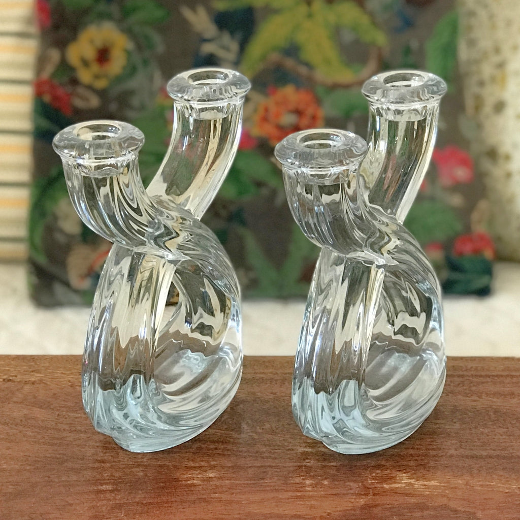 Paire de bougeoirs doubles en cristal Art Vannes France par Hello Broc brocante en ligne