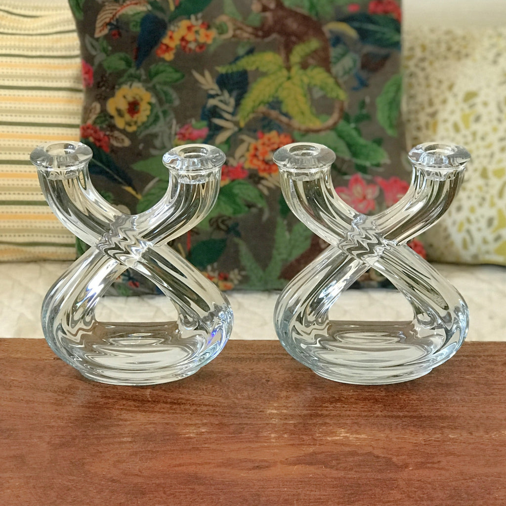 Paire de bougeoirs doubles en cristal Art Vannes France par Hello Broc brocante en ligne