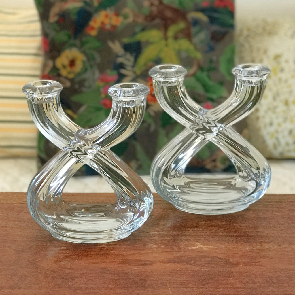 Paire de bougeoirs doubles en cristal Art Vannes France par Hello Broc brocante en ligne