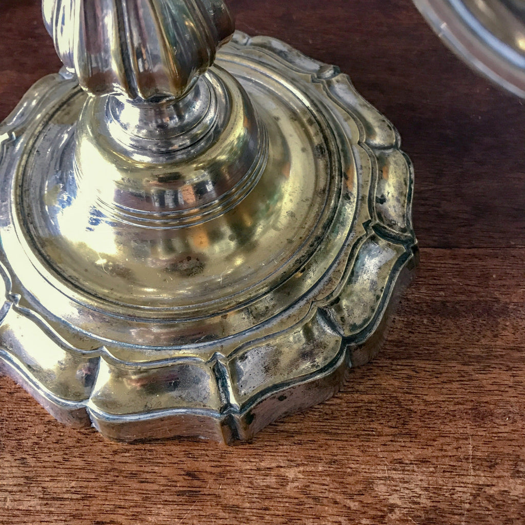 Paire de bougeoirs à 4 feux et 3 branches en métal argenté par Hello Broc brocante en ligne
