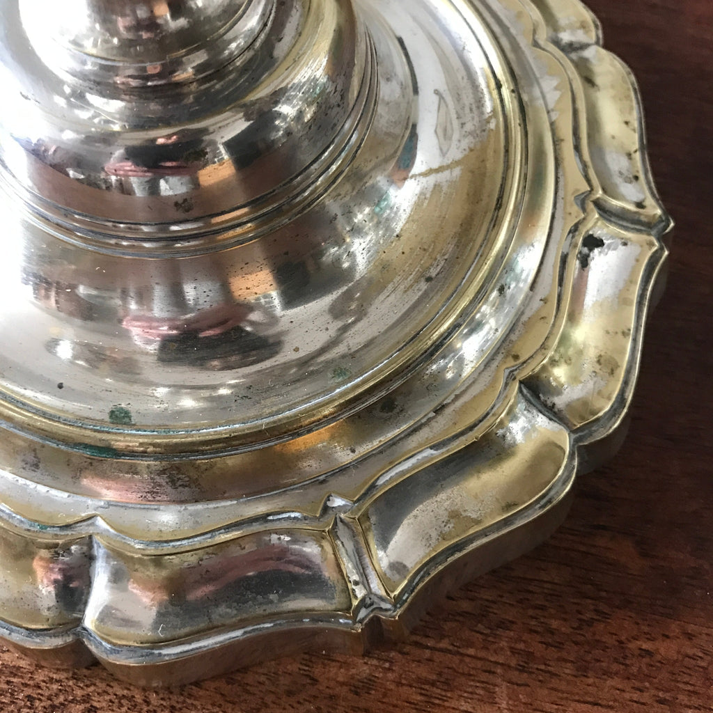 Paire de bougeoirs à 4 feux et 3 branches en métal argenté par Hello Broc brocante en ligne