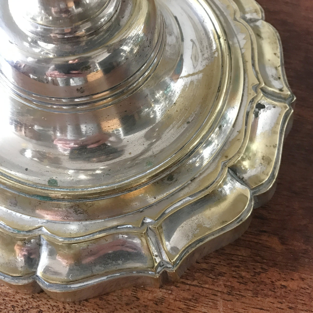 Paire de bougeoirs à 4 feux et 3 branches en métal argenté par Hello Broc brocante en ligne