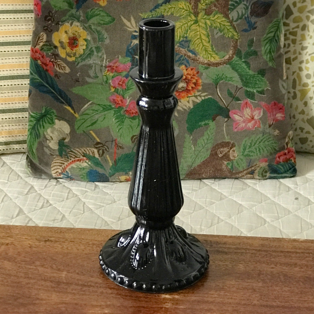 Bougeoir simple en verre opalin noir par Hello Broc brocante en ligne