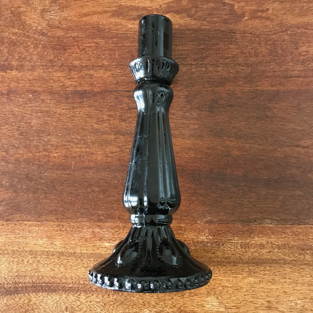 Bougeoir simple en verre opalin noir par Hello Broc brocante en ligne