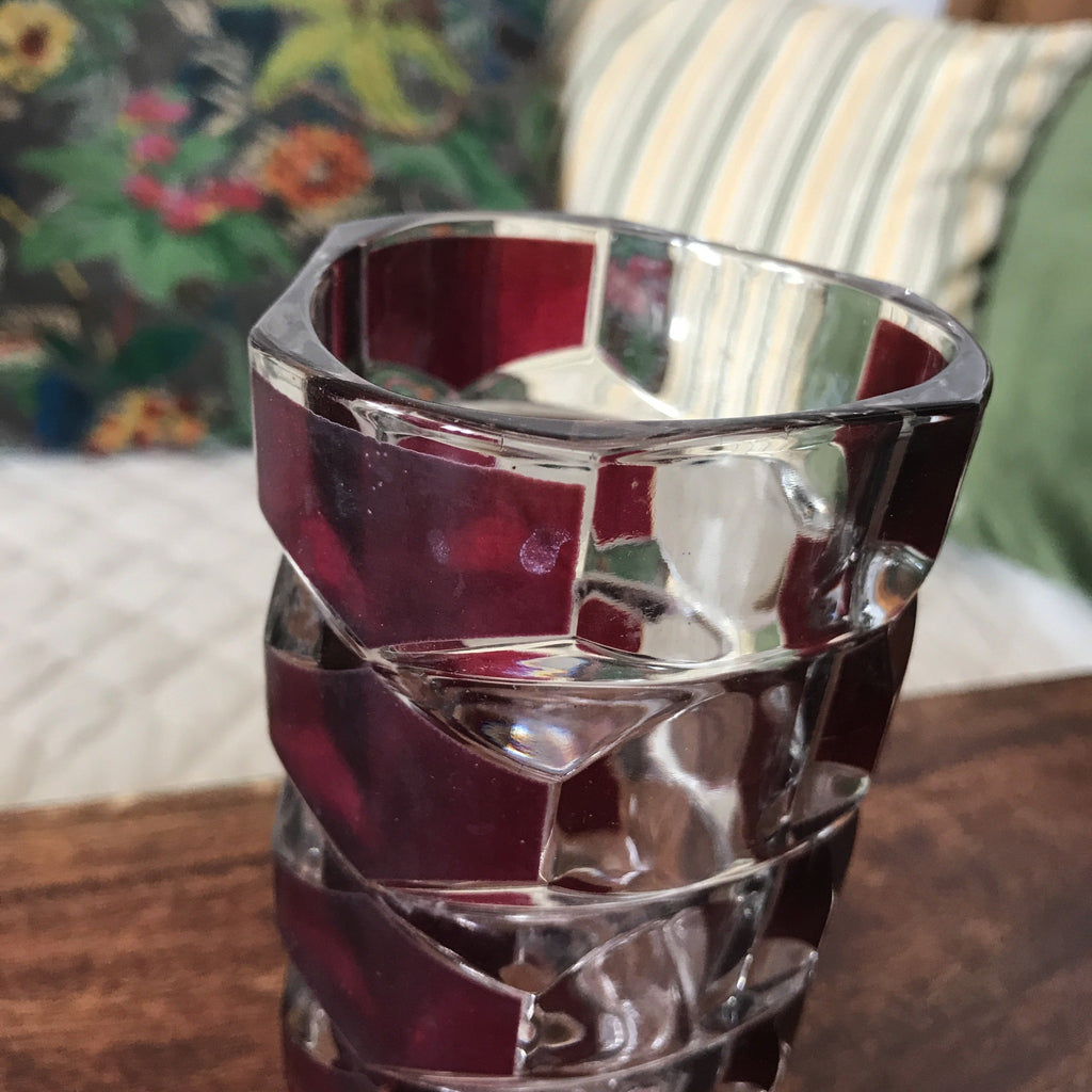 Vase bicolore violet et incolore modèle Windsor de J.C. Durand pour Luminarc années 70 par Hello Broc brocante en ligne