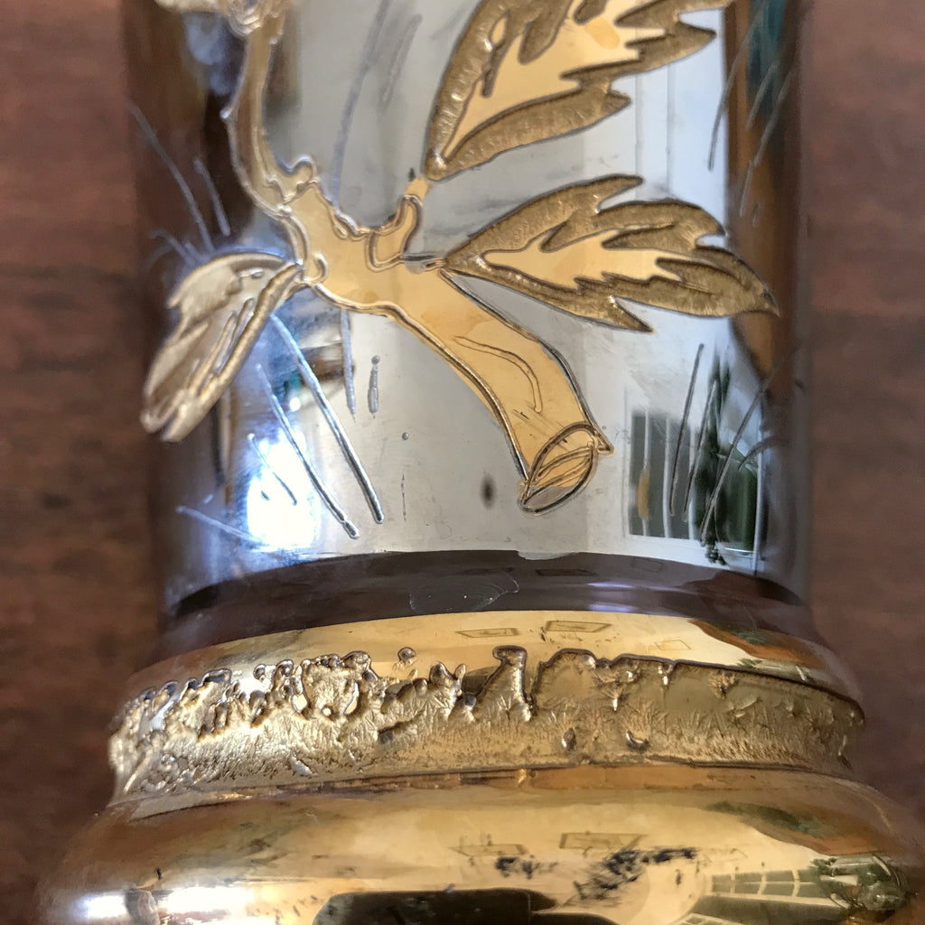 Vase Art Déco signé Adat en verre givré dégagé à l'acide décor or et argent hauteur 20 cm par Hello Broc brocante en ligne