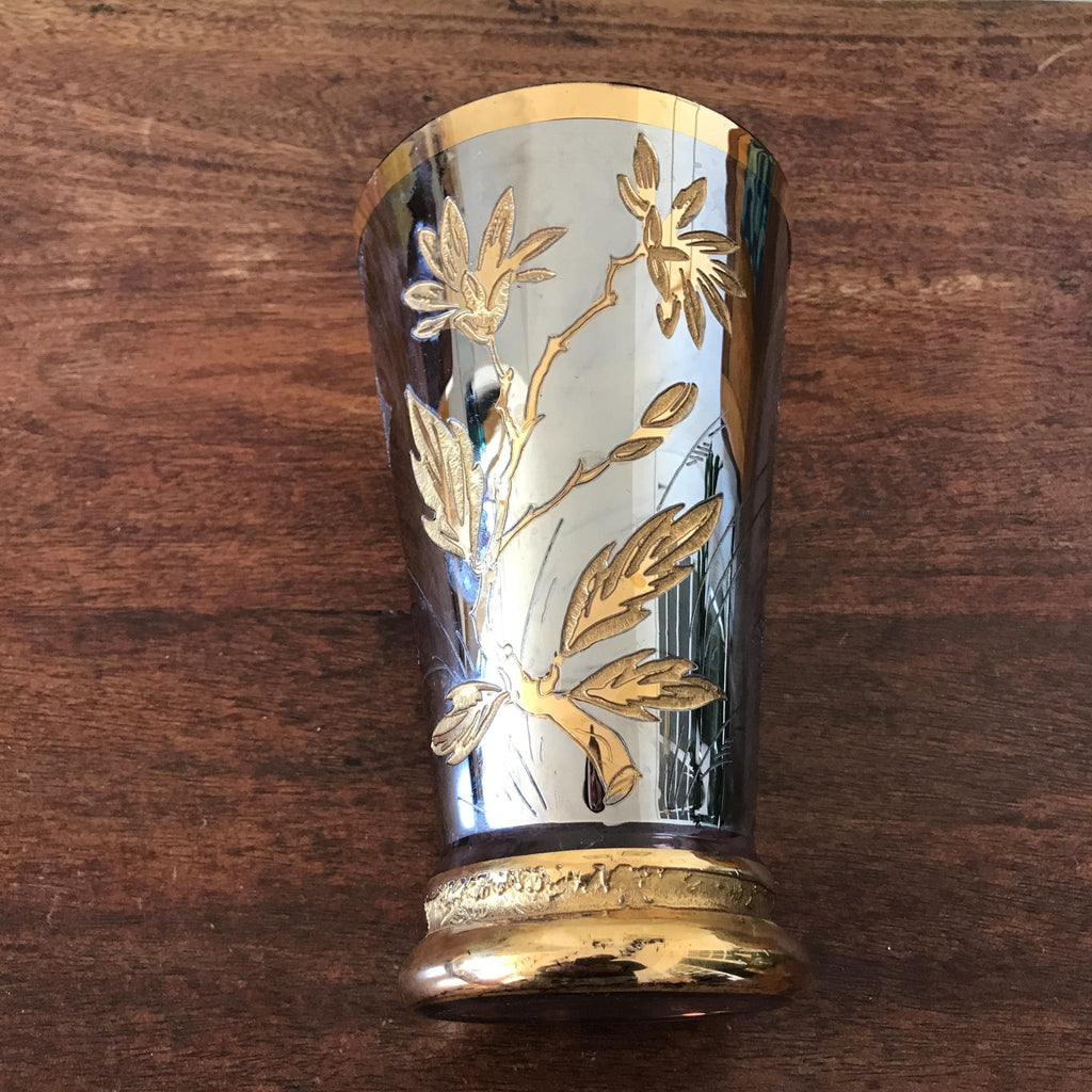 Vase Art Déco signé Adat en verre givré dégagé à l'acide décor or et argent hauteur 20 cm par Hello Broc brocante en ligne