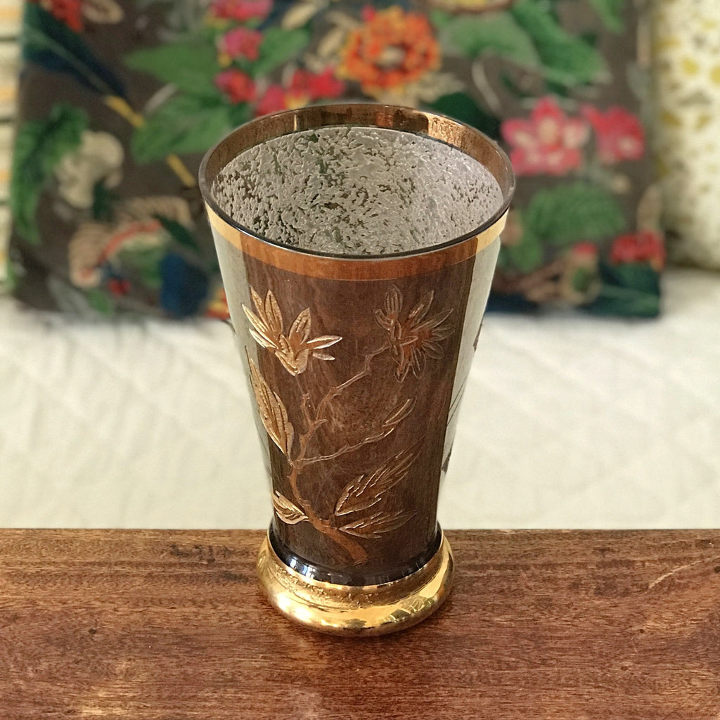 Vase Art Déco signé Adat en verre givré dégagé à l'acide décor or et argent hauteur 20 cm par Hello Broc brocante en ligne