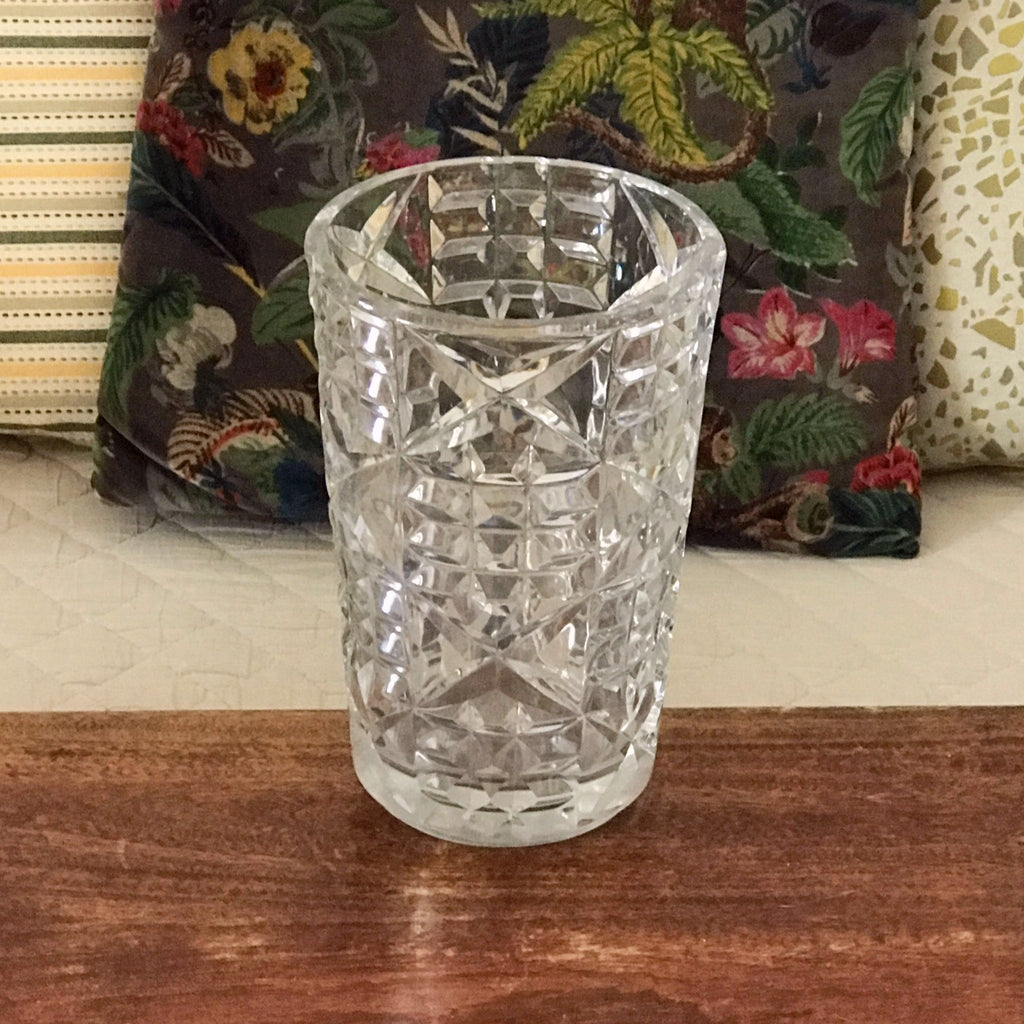 Grand vase cylindrique évasé en cristal de Bayel hauteur 21 cm par Hello Broc brocante en ligne
