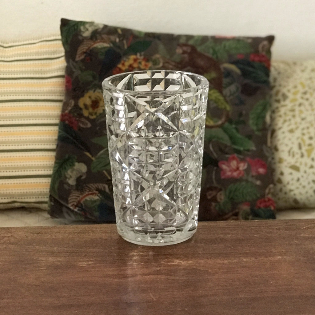 Grand vase cylindrique évasé en cristal de Bayel hauteur 21 cm par Hello Broc brocante en ligne