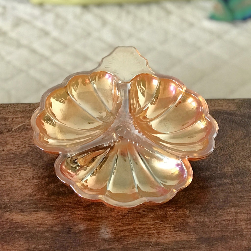 Petit serviteur ou plateau à apéritif en verre moulé orange irisé - Hello Broc