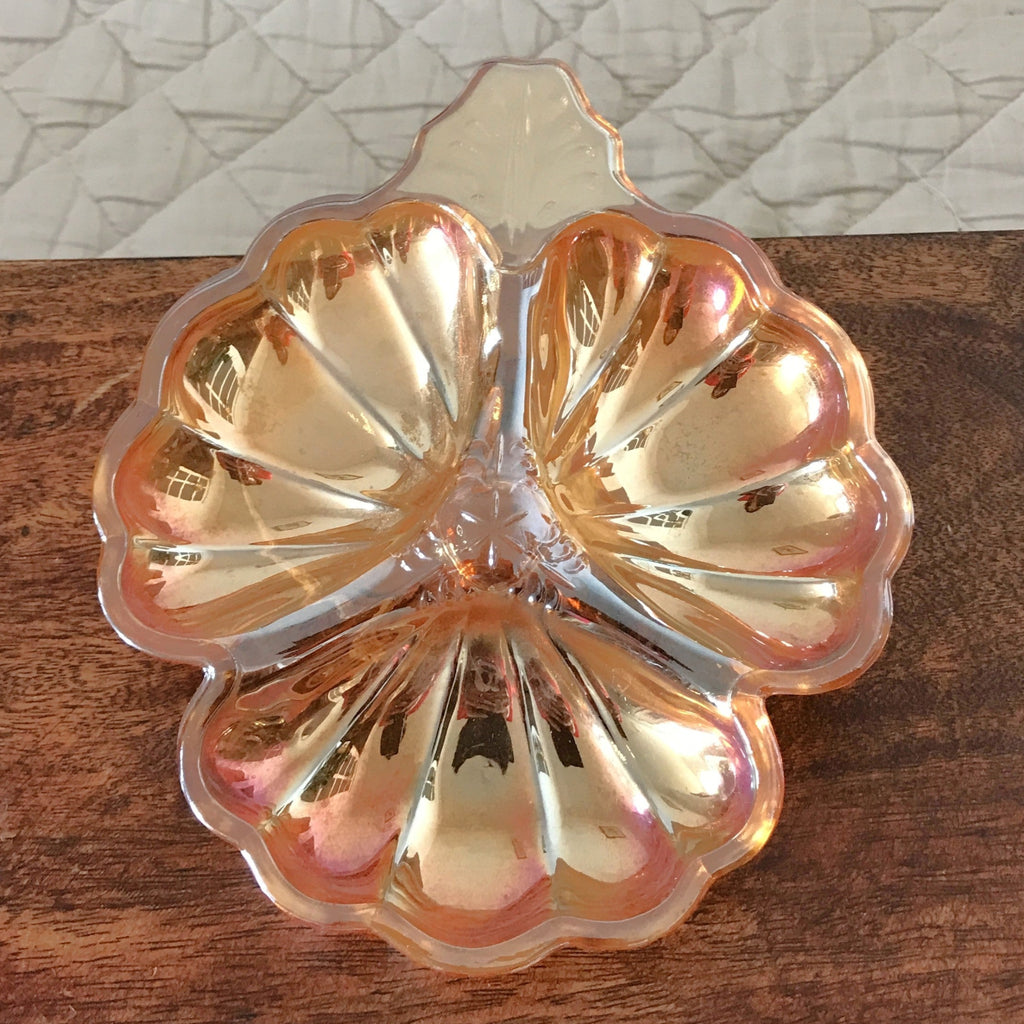 Petit serviteur ou plateau à apéritif en verre moulé orange irisé - Hello Broc