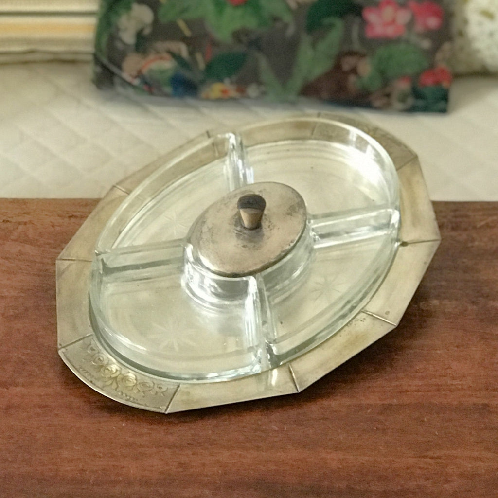 Serviteur plateau de service pour apéritif, mezzé ou pâtisseries années 50 avec 5 raviers d'origine par Hello Broc brocante en ligne