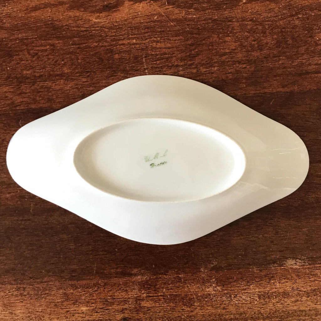 Ravier en porcelaine de Limoges blanche liserés doré et bleu UML France par Hello Broc brocante en ligne