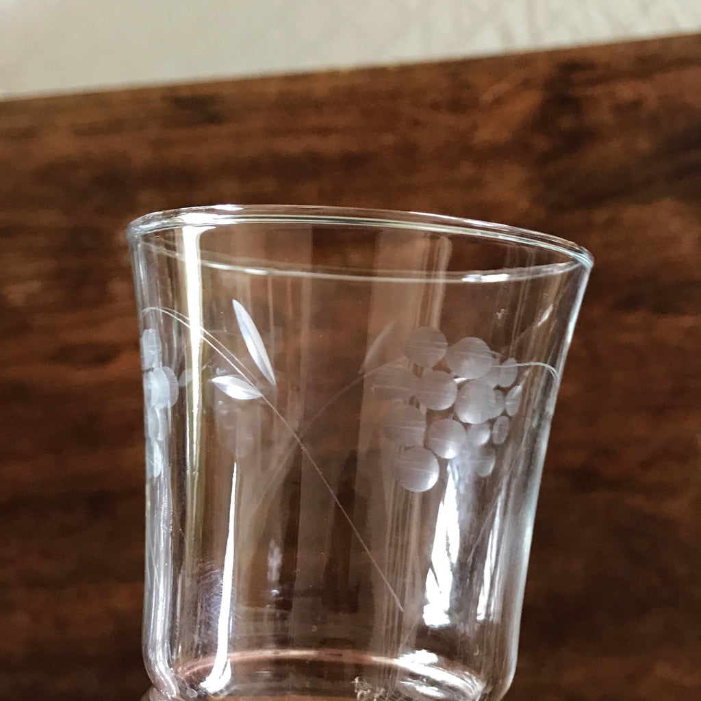 Paire de verres à eau en verre gravé grappes contenance 16 cl par Hello Broc brocante en ligne