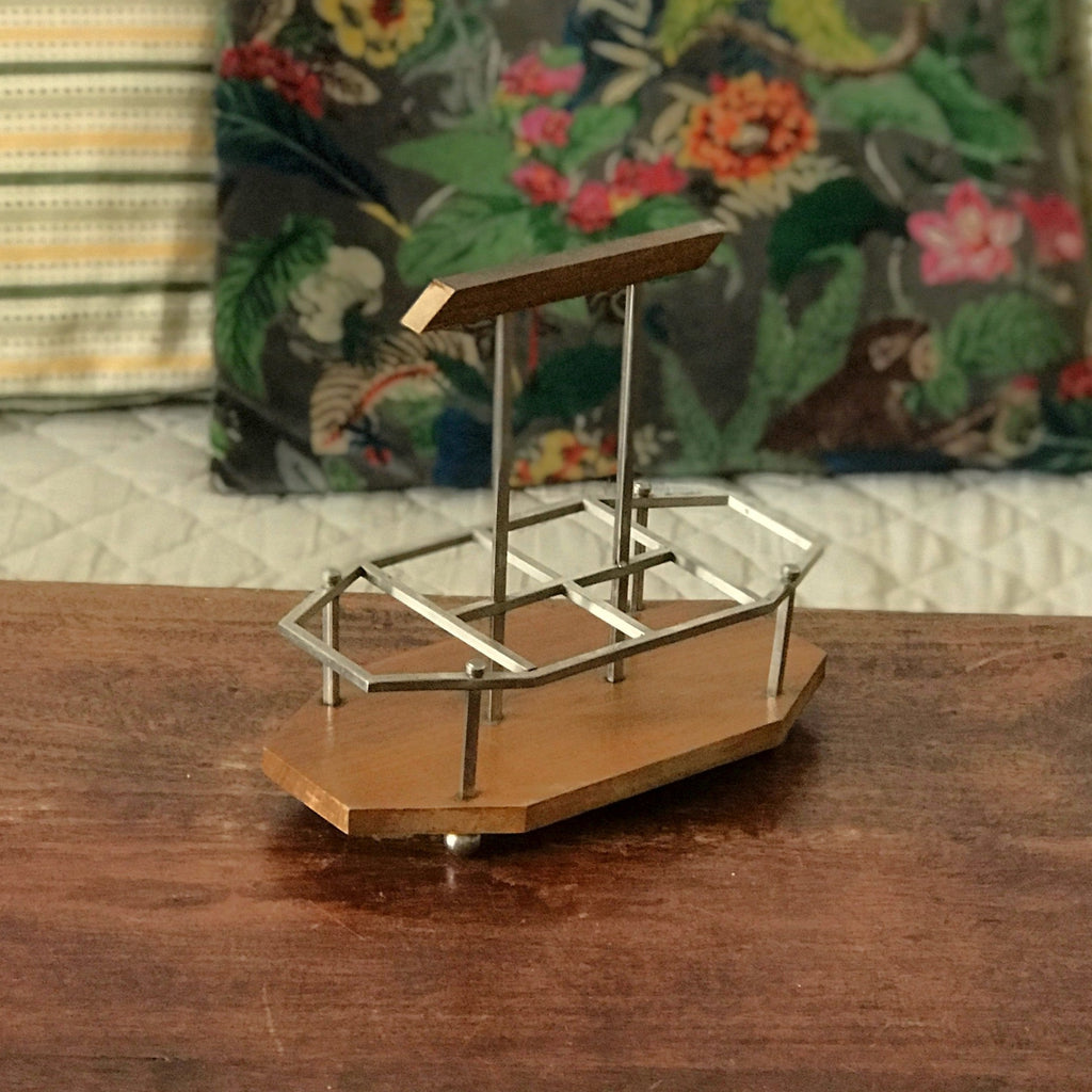 Petit présentoir ou porte verres à liqueur en bois et métal chromé Art Déco par Hello Broc brocante en ligne