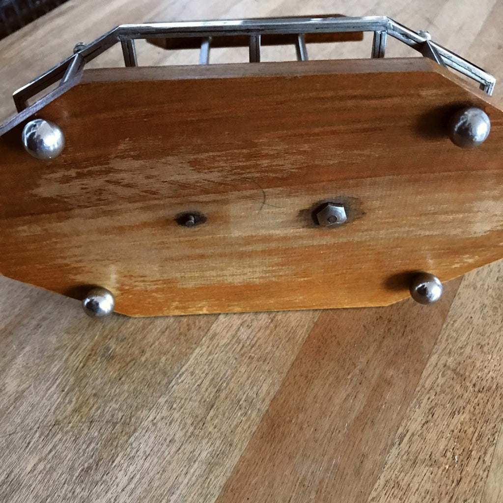 Petit présentoir ou porte verres à liqueur en bois et métal chromé Art Déco par Hello Broc brocante en ligne