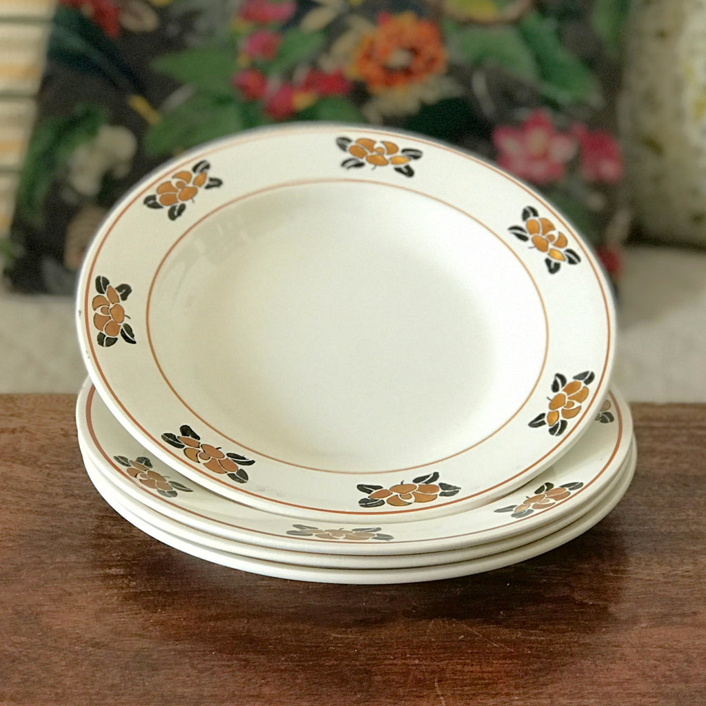 Lot de 4 assiettes creuses E. Charbonnier Salins Terre de Fer décor Nymphea Circa 1920 par Hello Broc brocante en ligne
