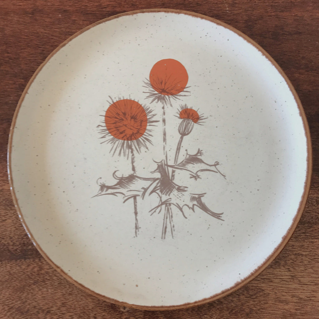 Lot de 4 grandes assiettes plates vintage en grès ADP décor Chardon par Hello Broc brocante en ligne