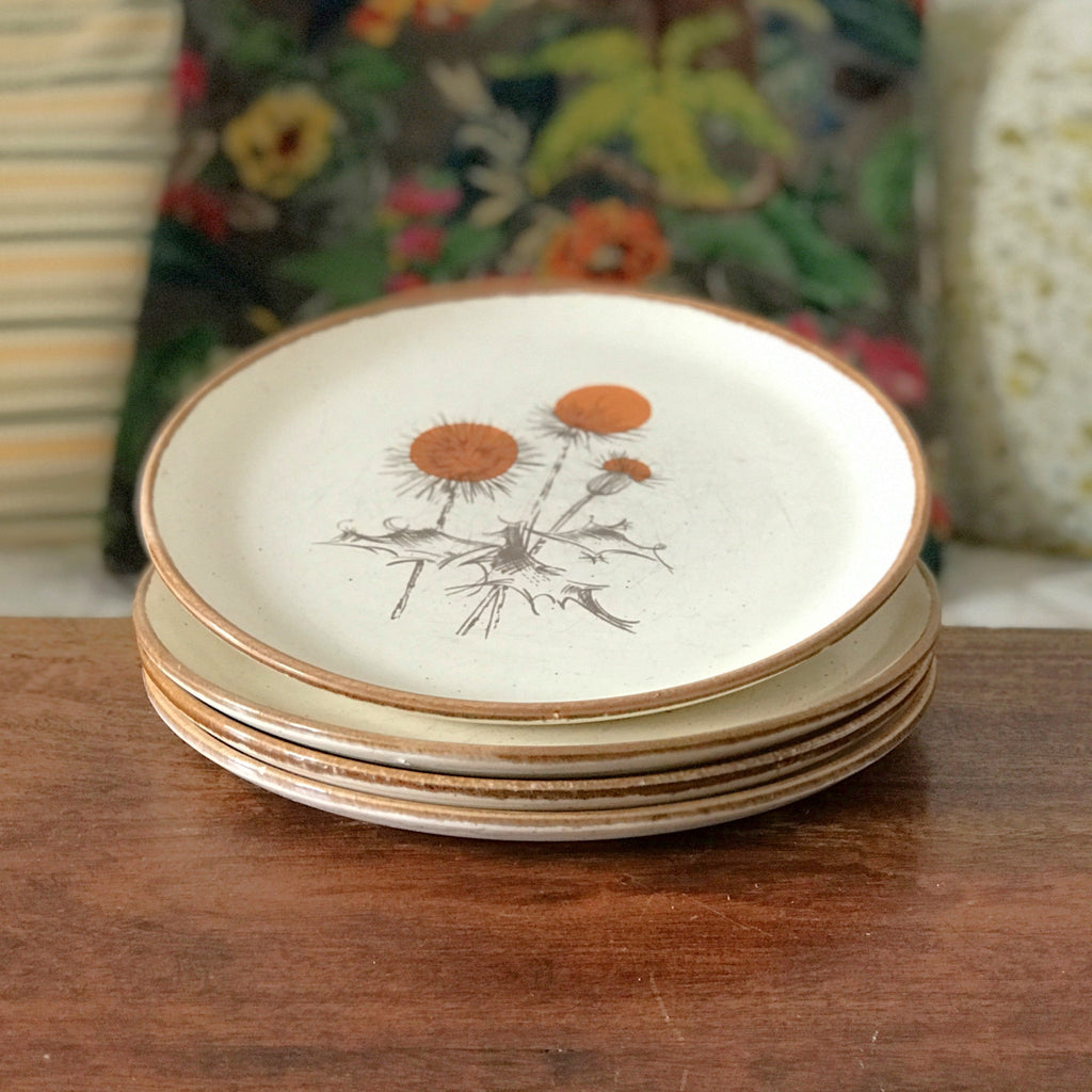 Lot de 4 grandes assiettes plates vintage en grès ADP décor Chardon par Hello Broc brocante en ligne
