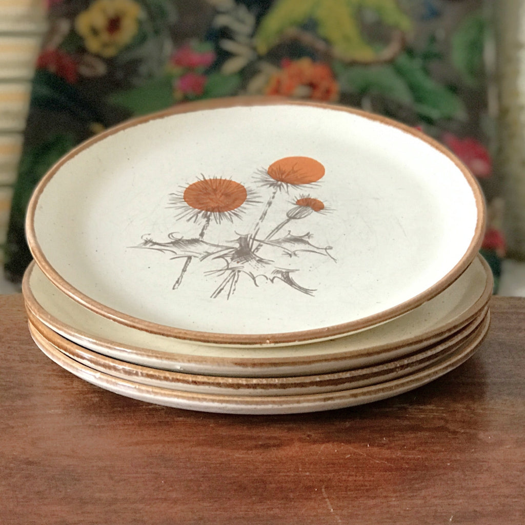Lot de 4 grandes assiettes plates vintage en grès ADP décor Chardon par Hello Broc brocante en ligne
