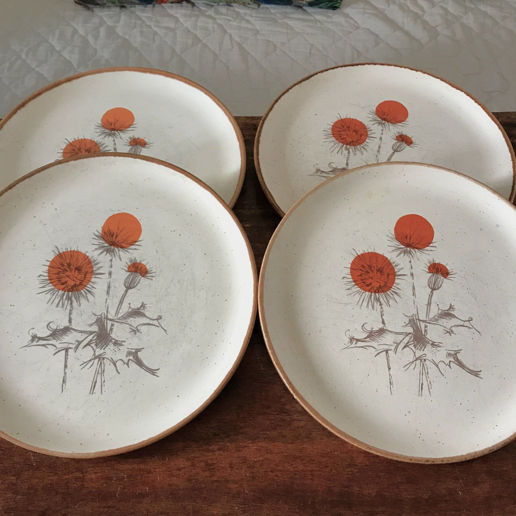 Lot de 4 grandes assiettes plates vintage en grès ADP décor Chardon par Hello Broc brocante en ligne