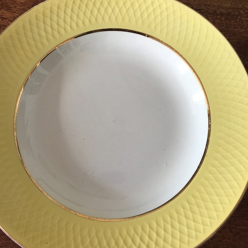 Lot 6 assiettes creuses vintage Moulin des Loups Orchies décor jaune par Hello Broc brocante en ligne