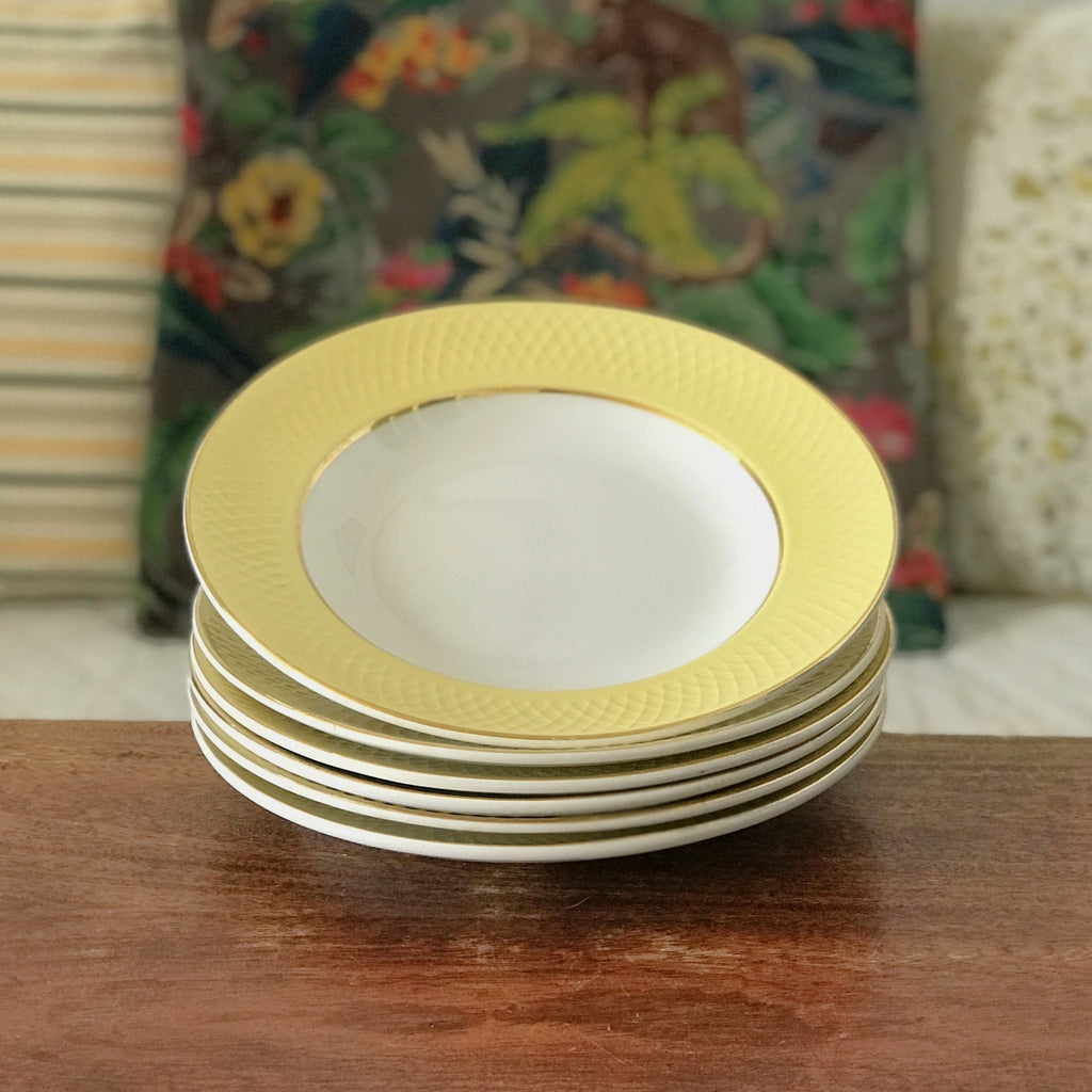 Lot 6 assiettes creuses vintage Moulin des Loups Orchies décor jaune par Hello Broc brocante en ligne