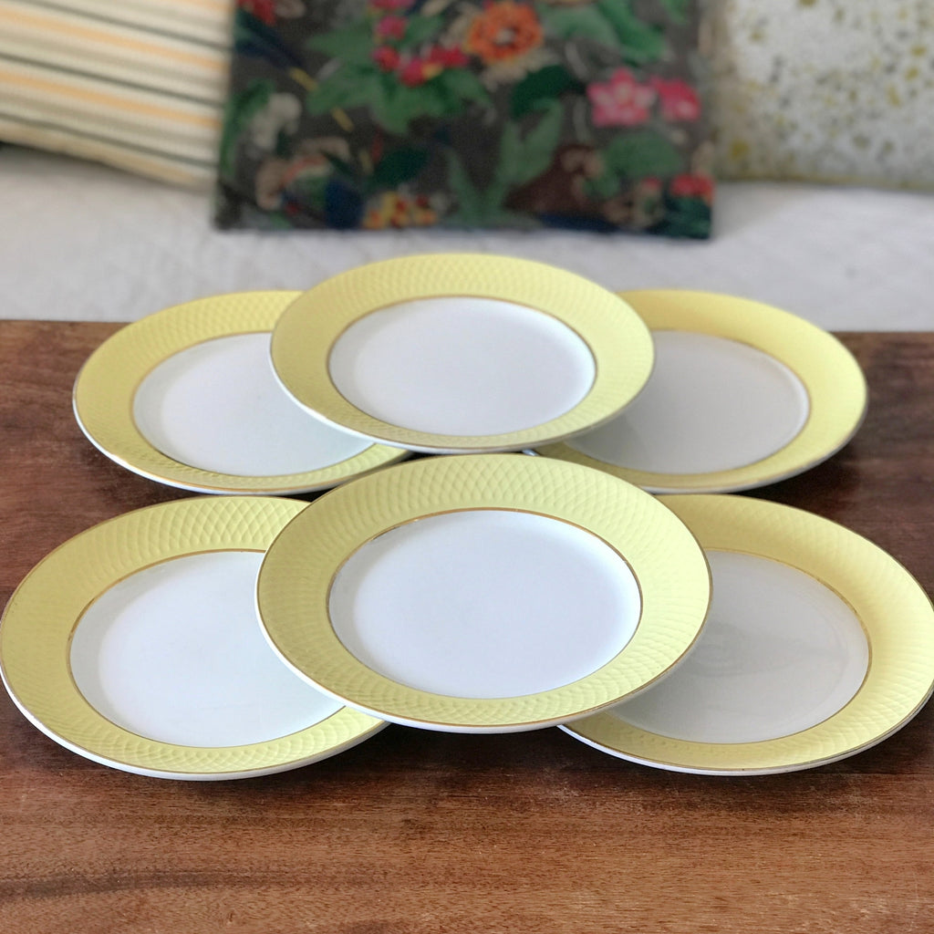 Lot 6 assiettes plates Moulin des Loups Orchies décor jaune par Hello Broc brocante en ligne
