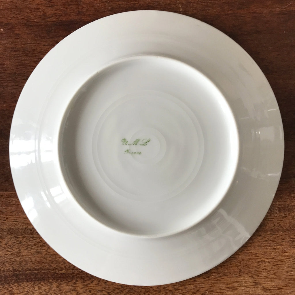 Lot de 6 assiettes plates en porcelaine blanche de Limoges liserés doré et bleu UML France par Hello Broc brocante en ligne