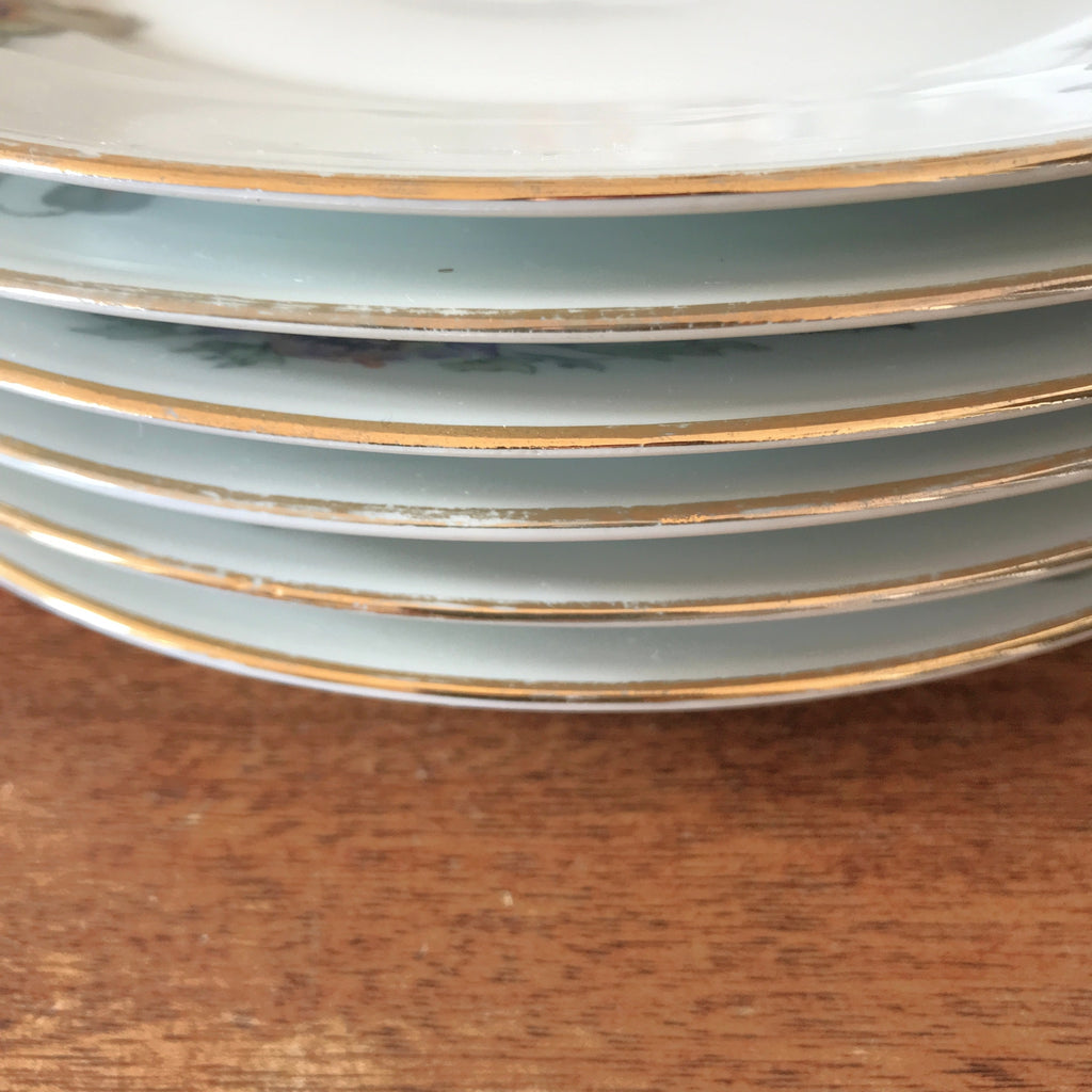 Lot de 6 assiettes plates vintage ULIM Limoges France décor pavots par Hello Broc brocante en ligne