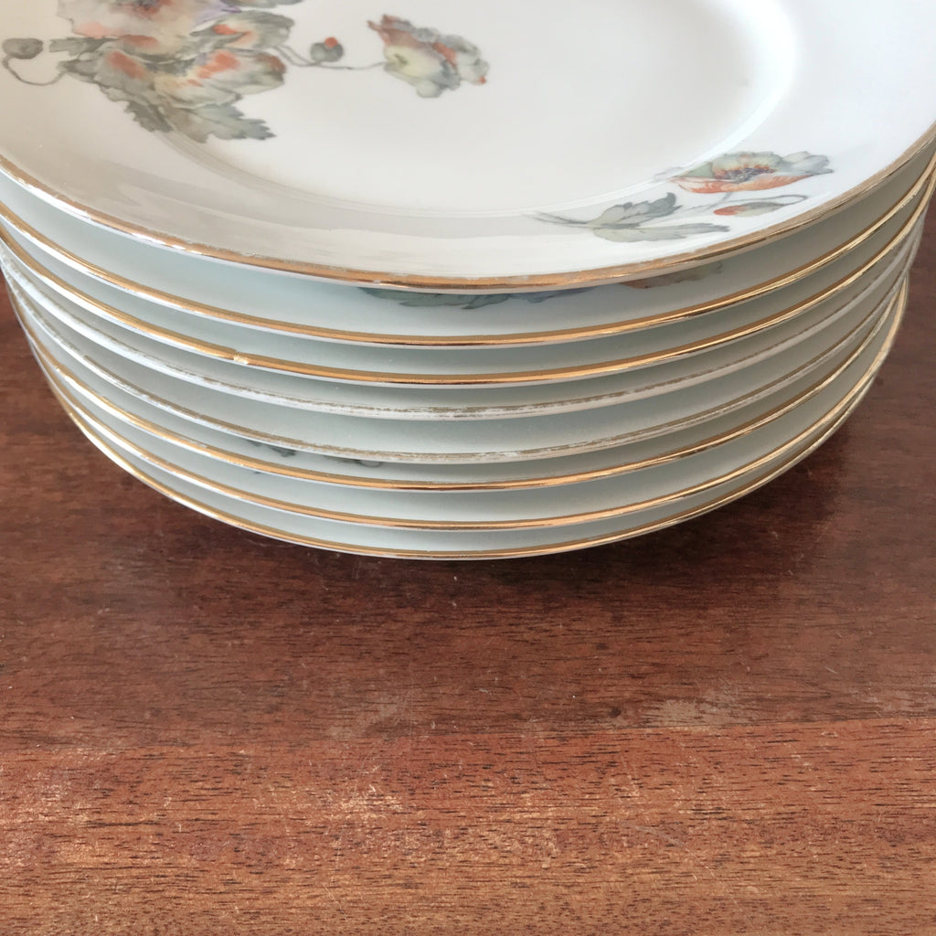 Lot de 8 assiettes plates vintage ULIM Limoges France décor pavots par Hello Broc brocante en ligne