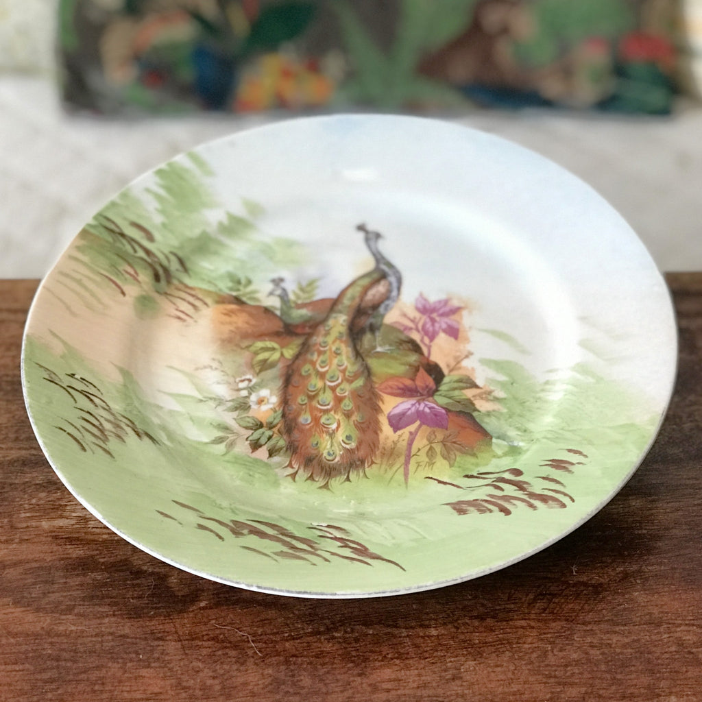 Assiette de collection murale en porcelaine de Limoges décor paons J.B.T & Cie début XXème siècle par Hello Broc brocante en ligne