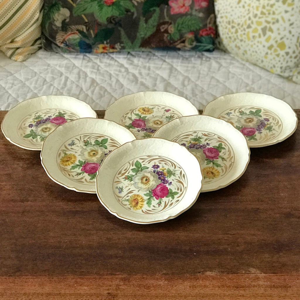 Ensemble de 6 assiettes à dessert en céramique de Céranord France décor bouquet fleurs par Hello Broc brocante en ligne