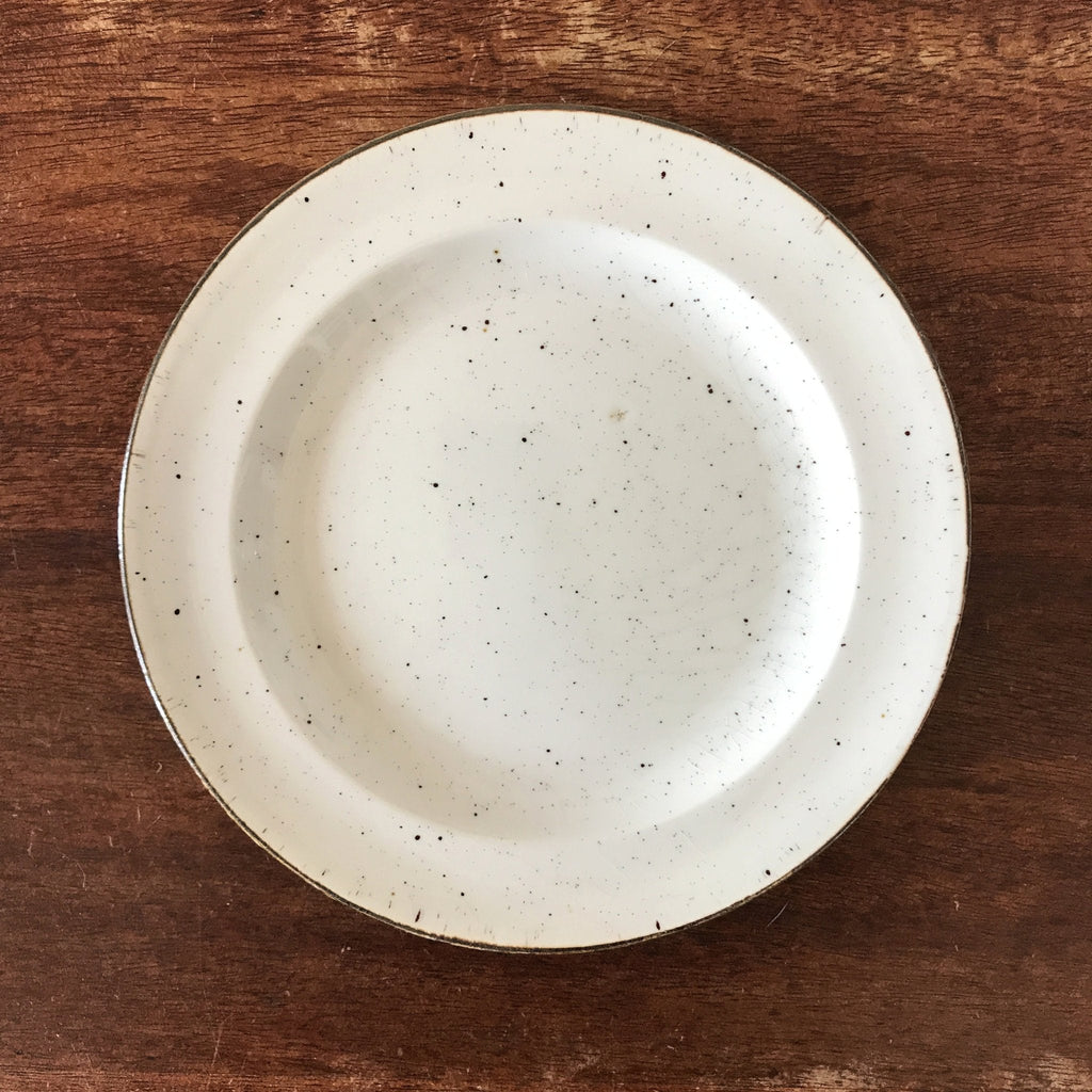 Lot de 6 assiettes à dessert en faïence à l'effet moucheté fabriquées en Angleterre par Hello Broc brocante en ligne