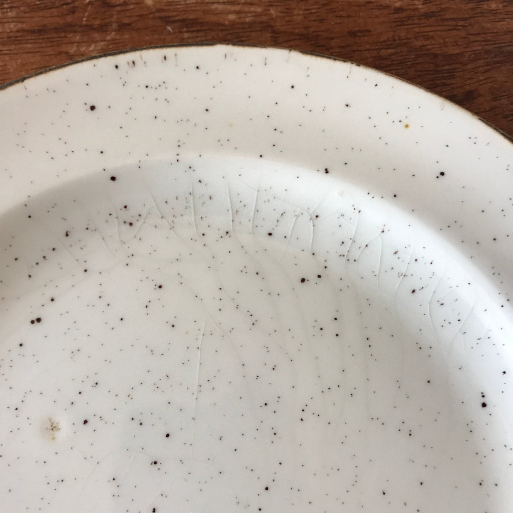 Lot de 6 assiettes à dessert en faïence à l'effet moucheté fabriquées en Angleterre par Hello Broc brocante en ligne