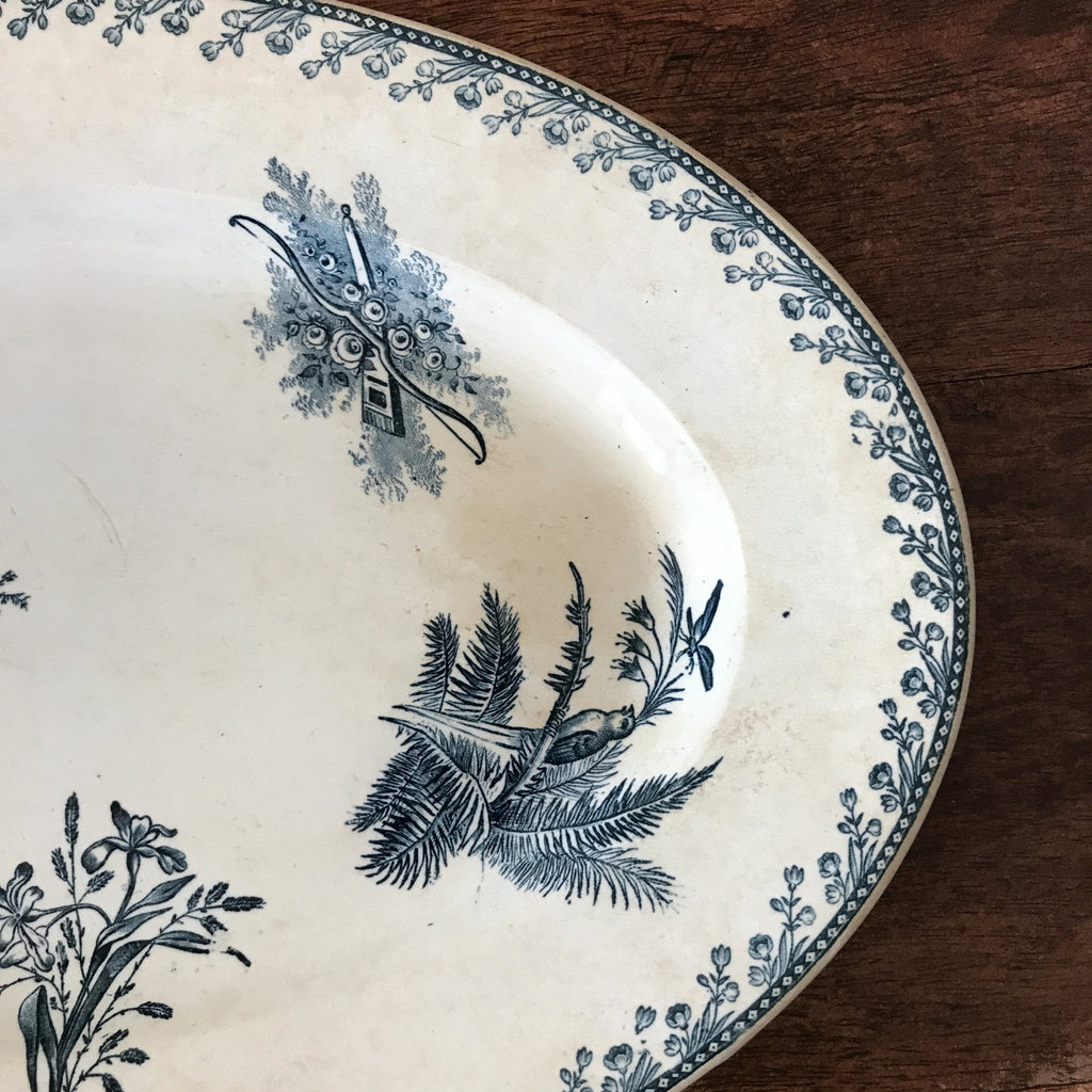 Plat de service ovale en faïence de Pexonne décor Oiseaux par Hello Broc brocante en ligne