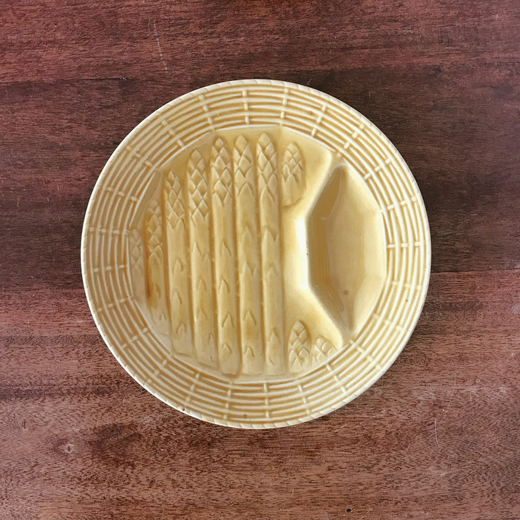 Lot de 6 assiettes à asperges jaune moutarde de Sarreguemines par Hello Broc brocante en ligne