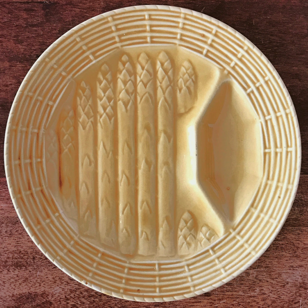 Lot de 6 assiettes à asperges jaune moutarde de Sarreguemines par Hello Broc brocante en ligne