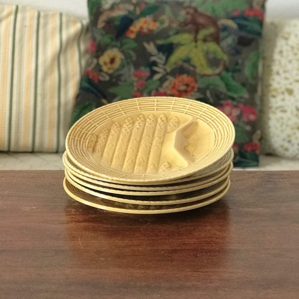 Lot de 6 assiettes à asperges jaune moutarde de Sarreguemines par Hello Broc brocante en ligne