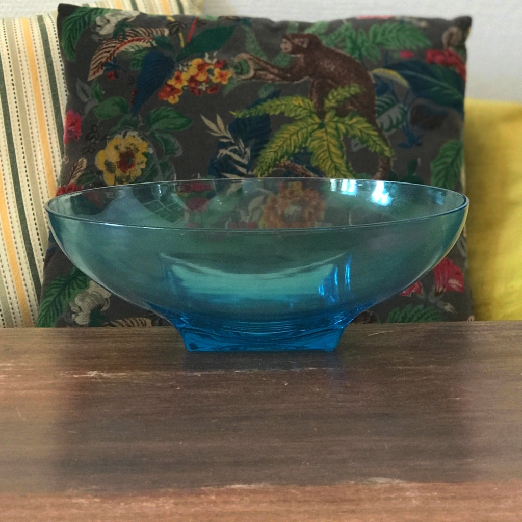 Grand saladier style Art Déco en verre moulé bleu par Hello Broc brocante en ligne