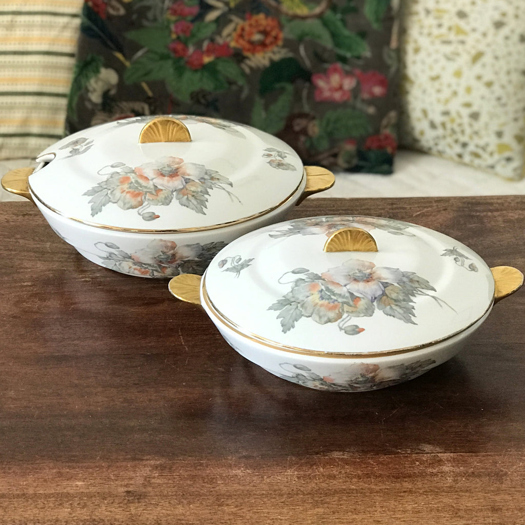 Légumier ou soupière Art Déco ULIM en porcelaine de Limoges décor fleurs de pavot coquelicot par Hello Broc brocante en ligne