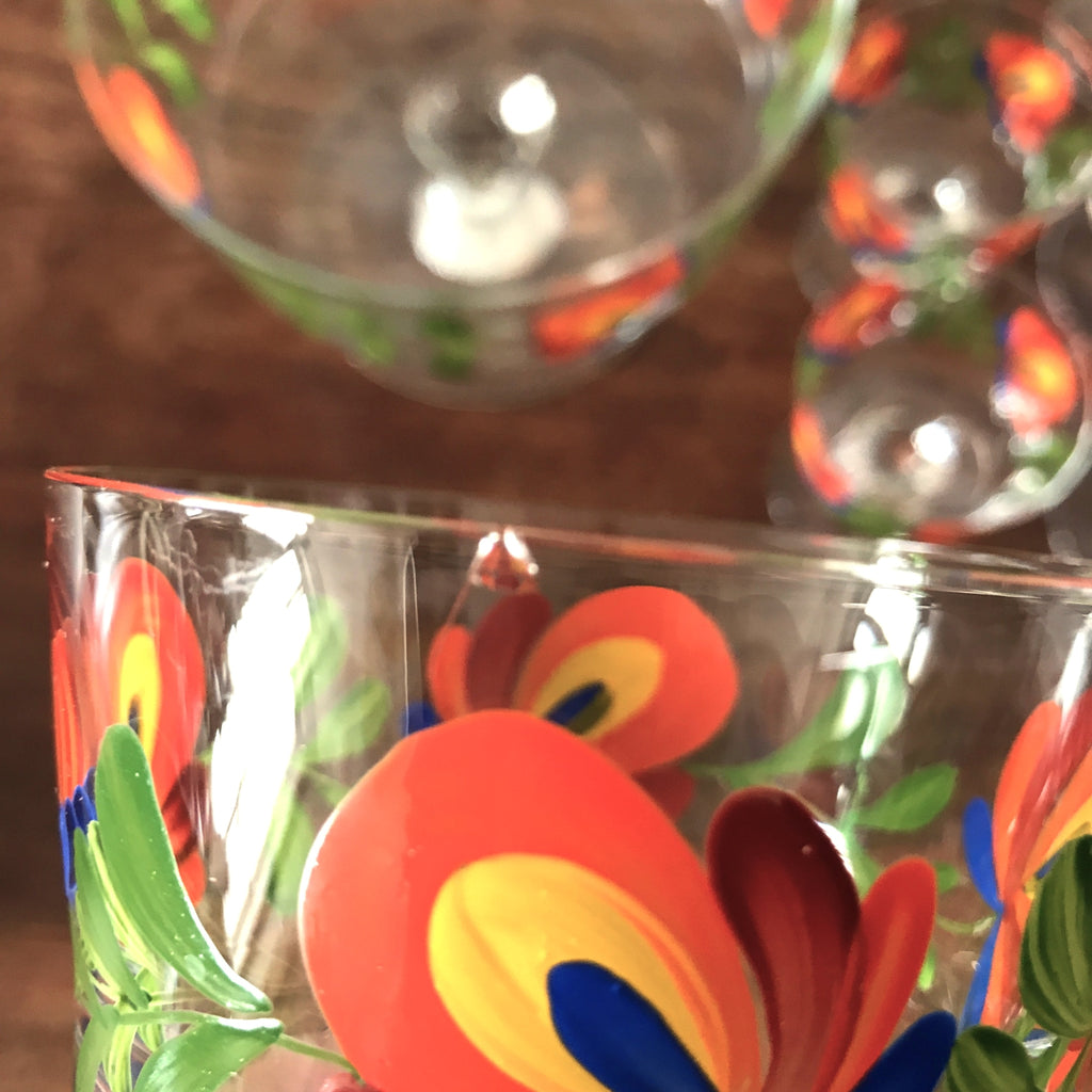 Service à fruits ou à punch vintage en verre décor peint main années 70 / 80 par Hello Broc brocante en ligne