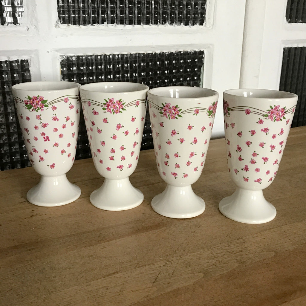 Ensemble de 4 mazagrans publicitaires fleuris en céramique Yves Rocher par Hello Broc brocante en ligne